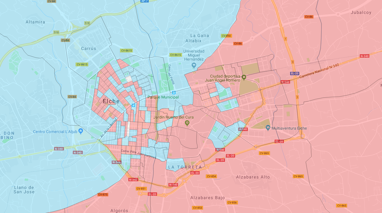 El cambio del voto de los ilicitanos, calle a calle
